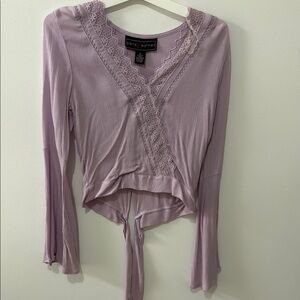 Polly & Esther Lilac Lace Wrap Blouse